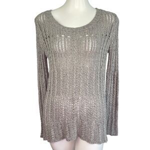 Theory Grey Abeo Granello Silk Open Weave Knit Crewneck Grunge Sweater Sz M
